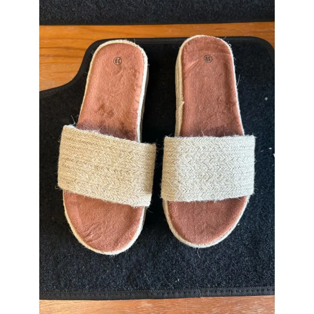 🤎 Neutral Espadrille Platform Slide Sandals Size 8.5-9 NWOT 🤎